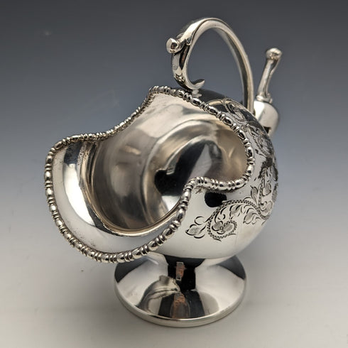 English antique silver plate sugar bowl with scoop